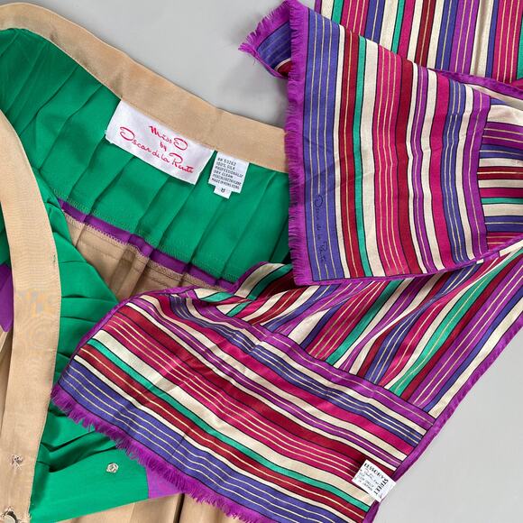 VTG Oscar De La Renta 70s 80s Silk Boho Full Maxi Skirt Colorblock Stripe Scarf - Picture 4 of 10